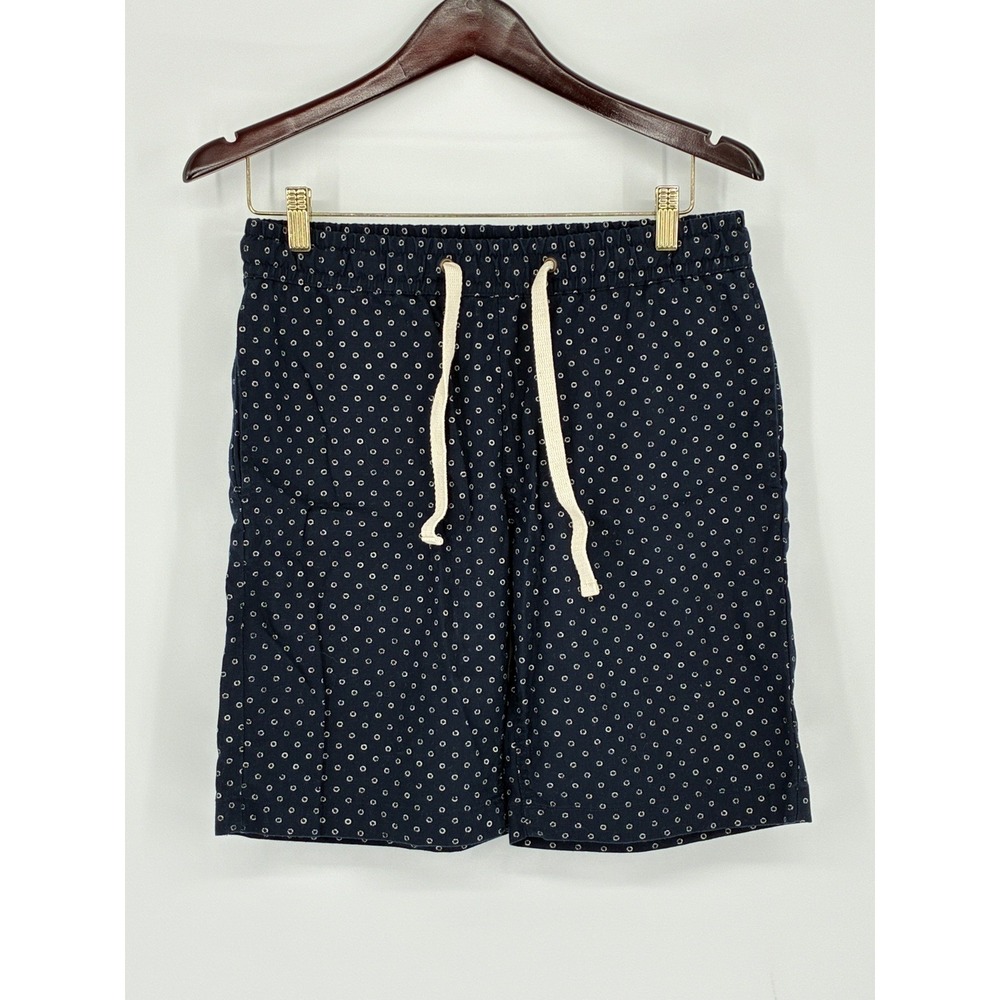 J. Crew Mens S Small Dark Blue Elastic Stadium Shorts Drawstring Cotton Linen